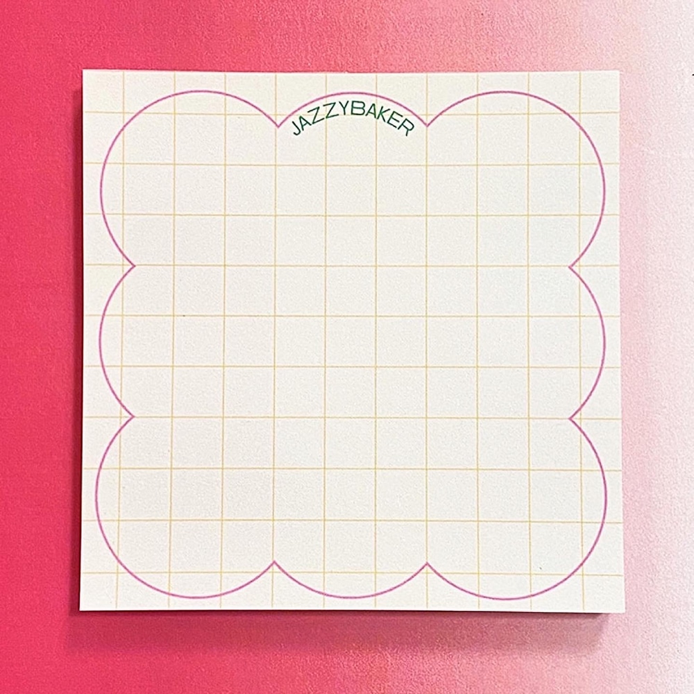 Notizztel Bubblegum aus Korea mit Karomuster auf rosanem Papier mit einer Umrandung in Form einer grossen Blase.